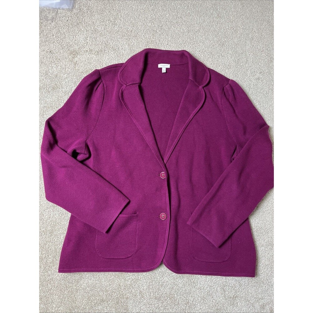 Talbots Women's Knit Blazer Jacket Size XL Buttons Fuchsia 100% Cotton EUC